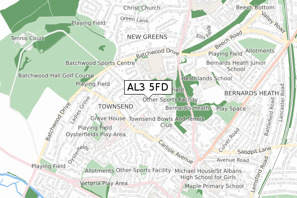 AL3 5FD map - small scale - OS Open Zoomstack (Ordnance Survey)