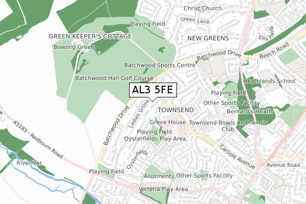 AL3 5FE map - small scale - OS Open Zoomstack (Ordnance Survey)