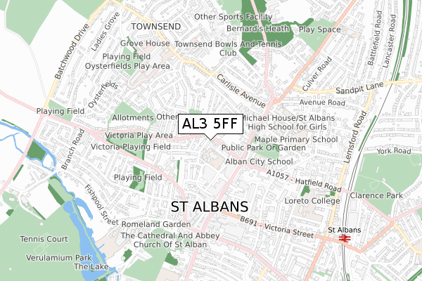 AL3 5FF map - small scale - OS Open Zoomstack (Ordnance Survey)