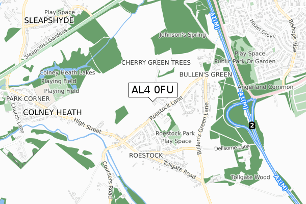 AL4 0FU map - small scale - OS Open Zoomstack (Ordnance Survey)