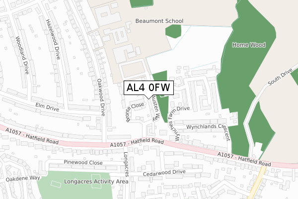 AL4 0FW map - large scale - OS Open Zoomstack (Ordnance Survey)