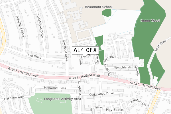 AL4 0FX map - large scale - OS Open Zoomstack (Ordnance Survey)