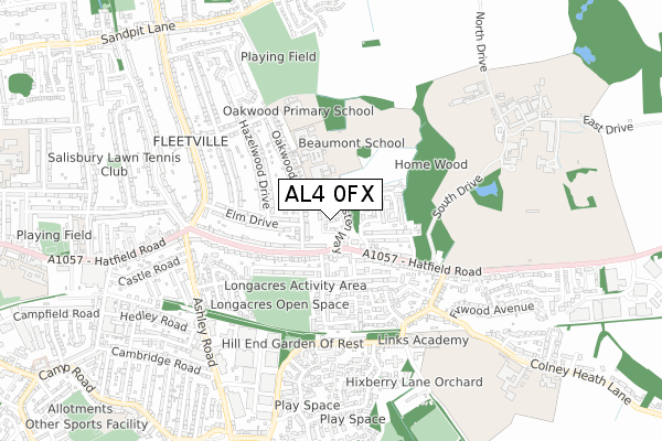 AL4 0FX map - small scale - OS Open Zoomstack (Ordnance Survey)