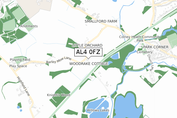 AL4 0FZ map - small scale - OS Open Zoomstack (Ordnance Survey)