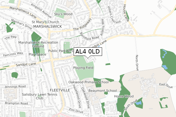AL4 0LD map - small scale - OS Open Zoomstack (Ordnance Survey)