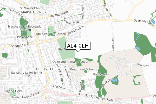 AL4 0LH map - small scale - OS Open Zoomstack (Ordnance Survey)