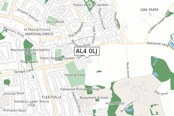 AL4 0LJ map - small scale - OS Open Zoomstack (Ordnance Survey)