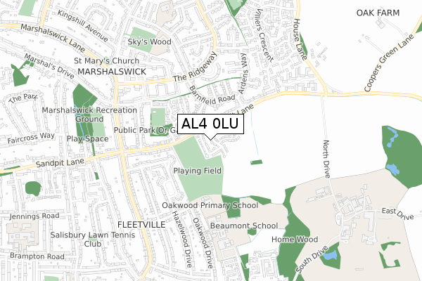 AL4 0LU map - small scale - OS Open Zoomstack (Ordnance Survey)