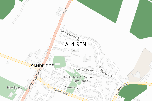 AL4 9FN map - large scale - OS Open Zoomstack (Ordnance Survey)