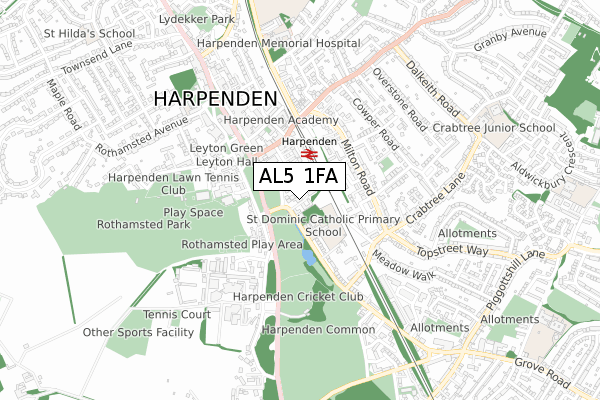 AL5 1FA map - small scale - OS Open Zoomstack (Ordnance Survey)