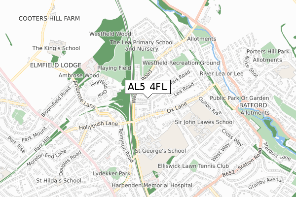 AL5 4FL map - small scale - OS Open Zoomstack (Ordnance Survey) AL5 4FL map - small scale - OS Open Zoomstack (Ordnance Survey)