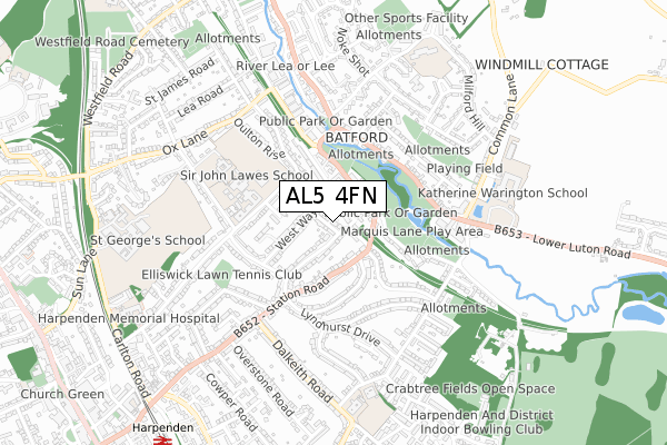 AL5 4FN map - small scale - OS Open Zoomstack (Ordnance Survey)