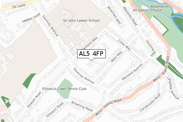 AL5 4FP map - large scale - OS Open Zoomstack (Ordnance Survey)