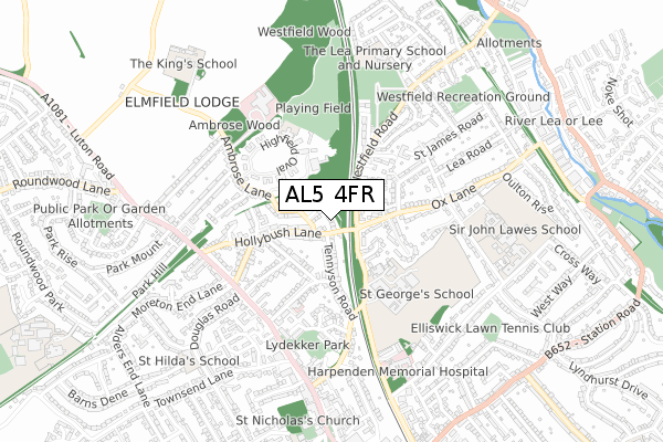 AL5 4FR map - small scale - OS Open Zoomstack (Ordnance Survey)