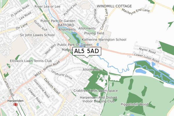 AL5 5AD map - small scale - OS Open Zoomstack (Ordnance Survey)