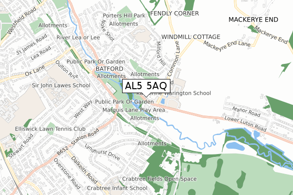 AL5 5AQ map - small scale - OS Open Zoomstack (Ordnance Survey)