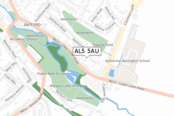 AL5 5AU map - large scale - OS Open Zoomstack (Ordnance Survey)