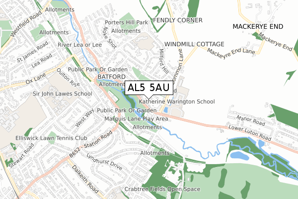 AL5 5AU map - small scale - OS Open Zoomstack (Ordnance Survey)