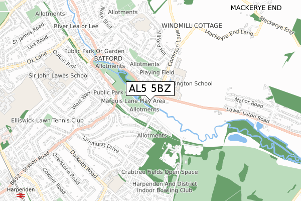 AL5 5BZ map - small scale - OS Open Zoomstack (Ordnance Survey)