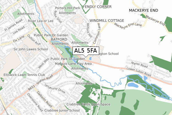 AL5 5FA map - small scale - OS Open Zoomstack (Ordnance Survey)