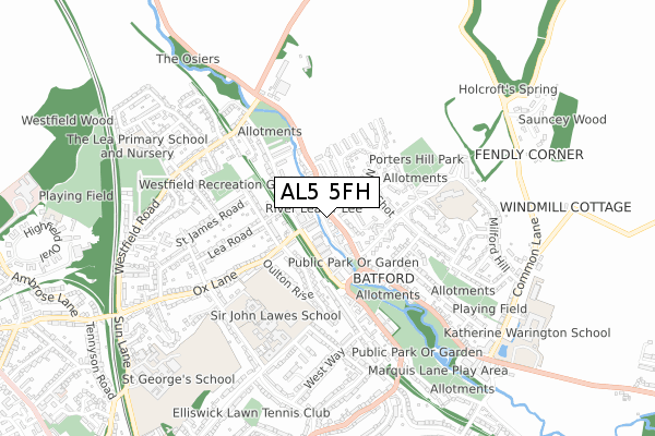 AL5 5FH map - small scale - OS Open Zoomstack (Ordnance Survey)