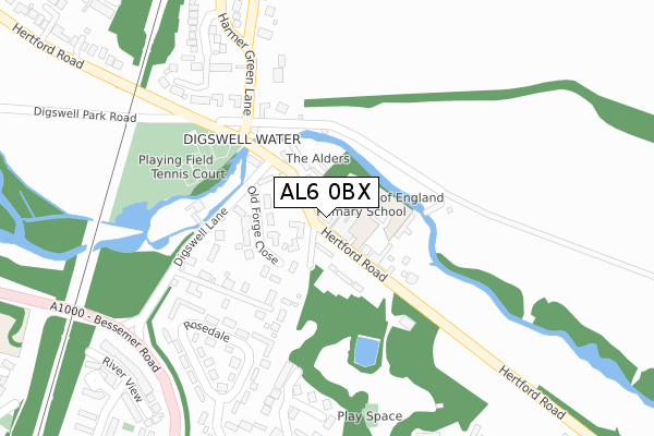 AL6 0BX map - large scale - OS Open Zoomstack (Ordnance Survey)