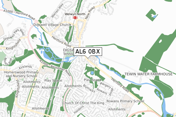 AL6 0BX map - small scale - OS Open Zoomstack (Ordnance Survey)