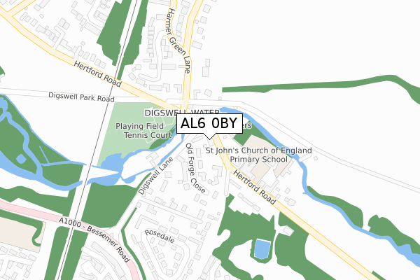 AL6 0BY map - large scale - OS Open Zoomstack (Ordnance Survey)