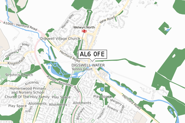 AL6 0FE map - small scale - OS Open Zoomstack (Ordnance Survey)