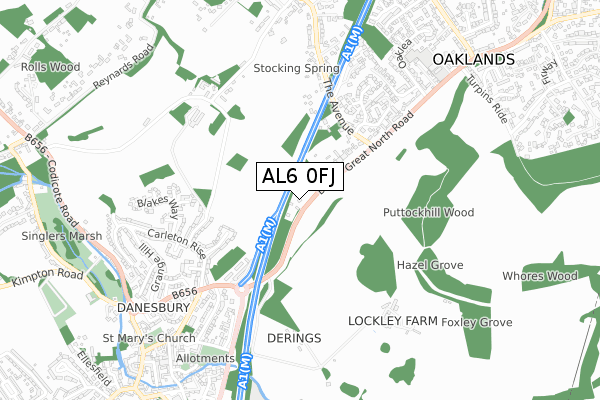 AL6 0FJ map - small scale - OS Open Zoomstack (Ordnance Survey)