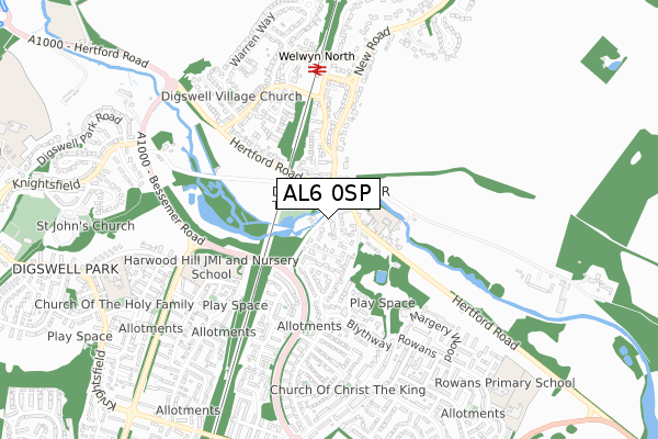 AL6 0SP map - small scale - OS Open Zoomstack (Ordnance Survey)