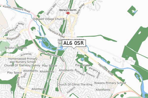 AL6 0SR map - small scale - OS Open Zoomstack (Ordnance Survey)
