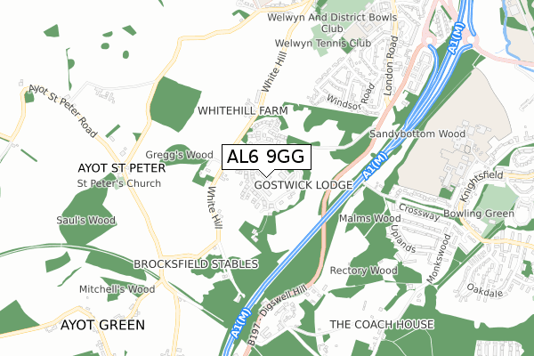 AL6 9GG map - small scale - OS Open Zoomstack (Ordnance Survey)