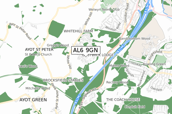 AL6 9GN map - small scale - OS Open Zoomstack (Ordnance Survey)