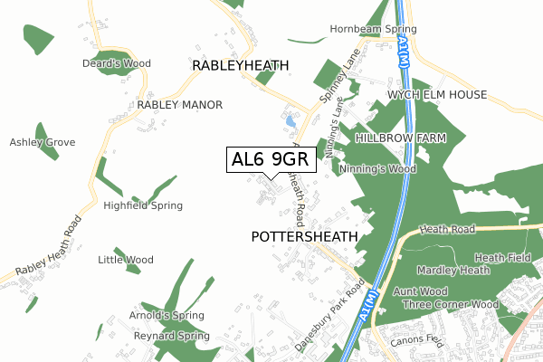 AL6 9GR map - small scale - OS Open Zoomstack (Ordnance Survey)