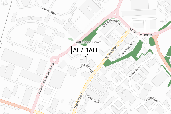 AL7 1AH map - large scale - OS Open Zoomstack (Ordnance Survey)