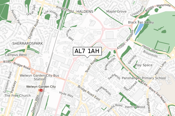 AL7 1AH map - small scale - OS Open Zoomstack (Ordnance Survey)