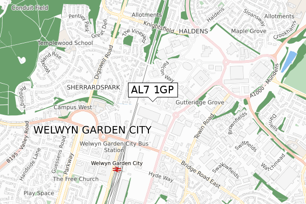 AL7 1GP map - small scale - OS Open Zoomstack (Ordnance Survey)