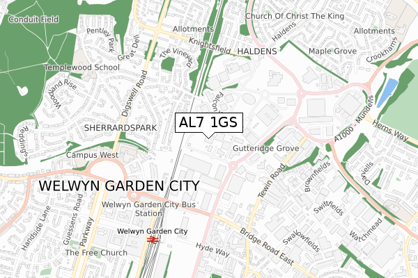AL7 1GS map - small scale - OS Open Zoomstack (Ordnance Survey) AL7 1GS map - small scale - OS Open Zoomstack (Ordnance Survey)