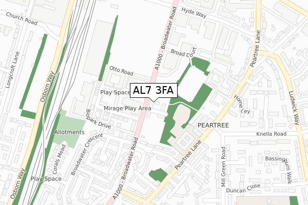 AL7 3FA map - large scale - OS Open Zoomstack (Ordnance Survey)