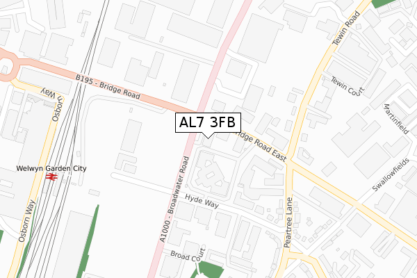 AL7 3FB map - large scale - OS Open Zoomstack (Ordnance Survey)