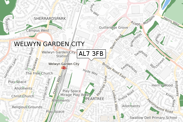 AL7 3FB map - small scale - OS Open Zoomstack (Ordnance Survey)