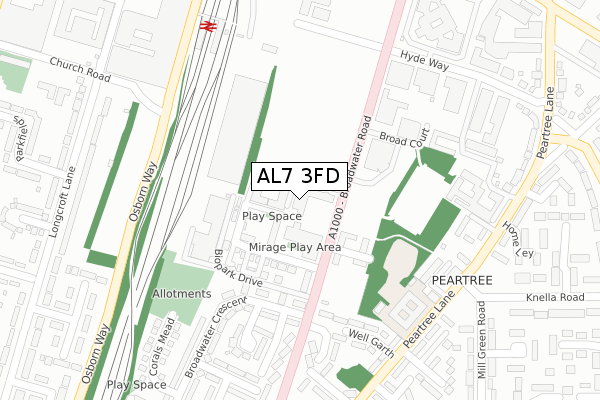 AL7 3FD map - large scale - OS Open Zoomstack (Ordnance Survey)