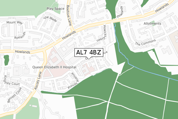 AL7 4BZ map - large scale - OS Open Zoomstack (Ordnance Survey)