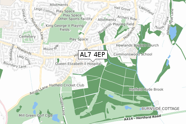AL7 4EP map - small scale - OS Open Zoomstack (Ordnance Survey)