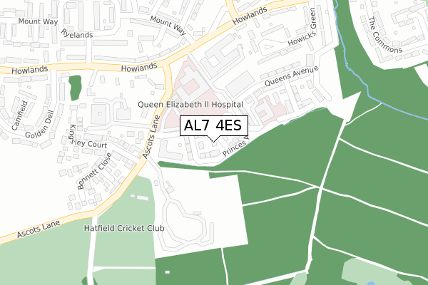 AL7 4ES map - large scale - OS Open Zoomstack (Ordnance Survey)