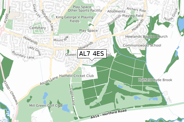 AL7 4ES map - small scale - OS Open Zoomstack (Ordnance Survey)
