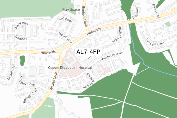 AL7 4FP map - large scale - OS Open Zoomstack (Ordnance Survey)