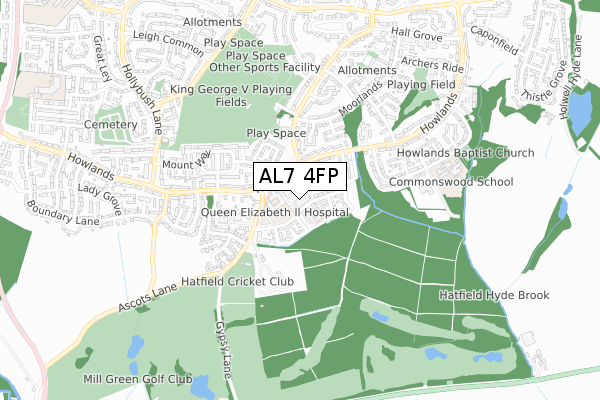 AL7 4FP map - small scale - OS Open Zoomstack (Ordnance Survey)