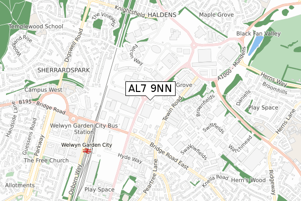 AL7 9NN map - small scale - OS Open Zoomstack (Ordnance Survey)